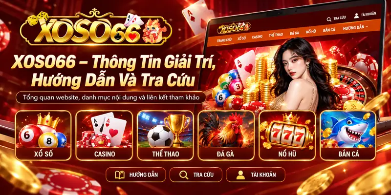 TRANG CHỦ 29 TRANG CHỦ Giao diện trang chủ XOSO66 với logo và các chuyên mục giải trí trực tuyến